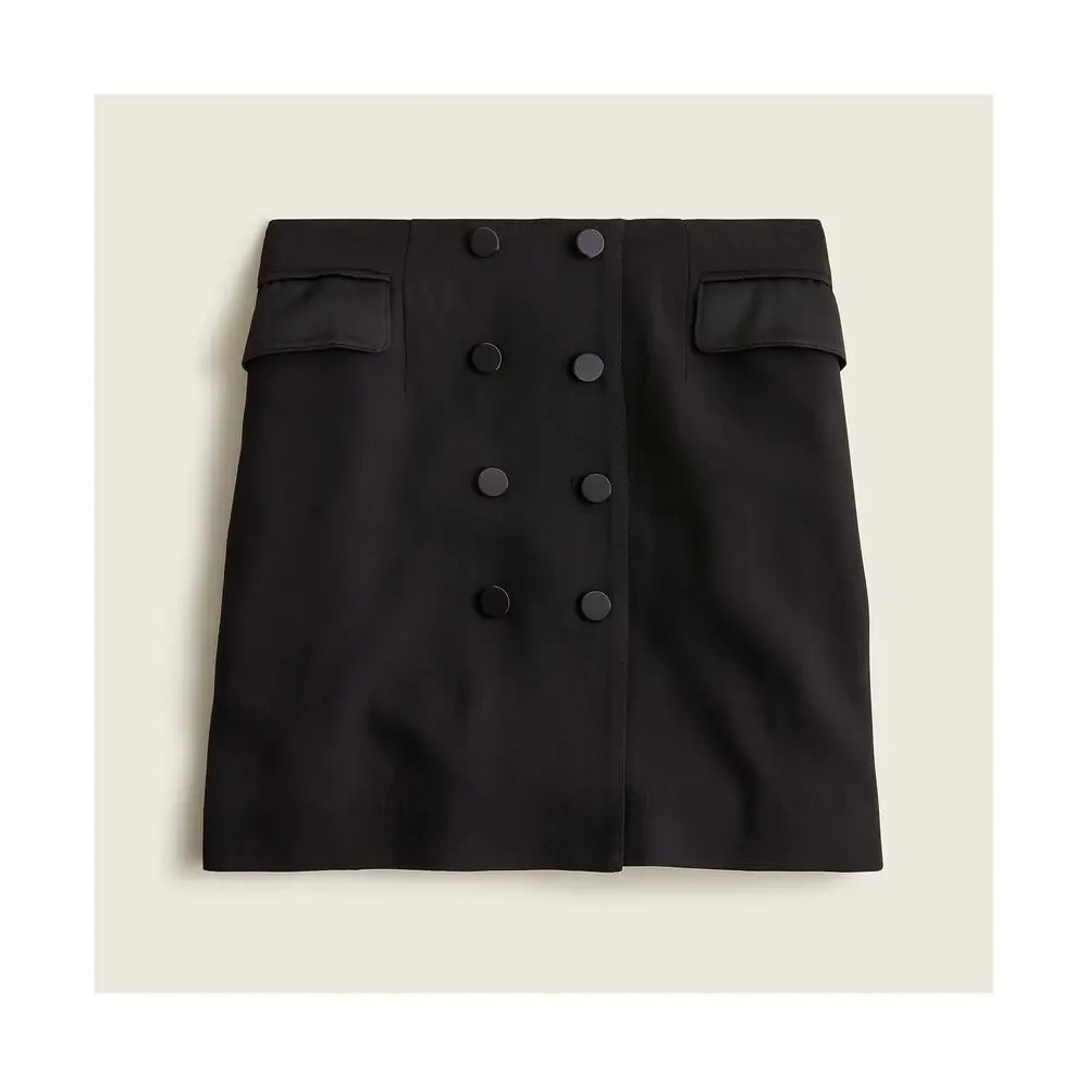 New J.CREW Tuxedo Button-Font Crepe Skirt - Black - Size 0
